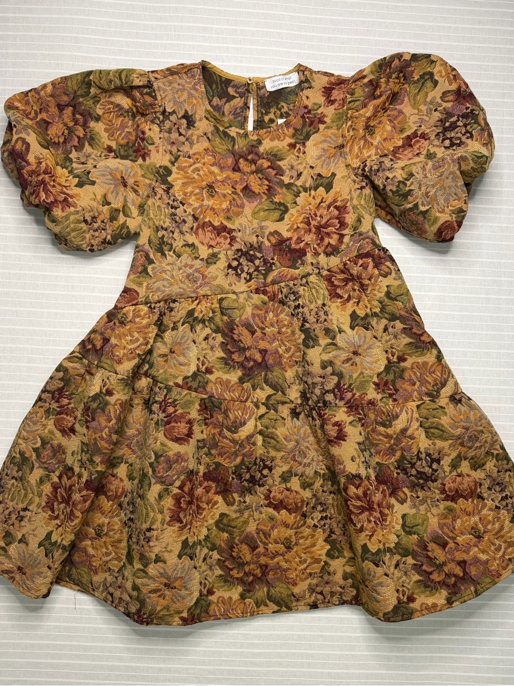 NWT ZOCO Floral Tapestry Jacquard Puff Sleeve Babydoll Mini Dress S